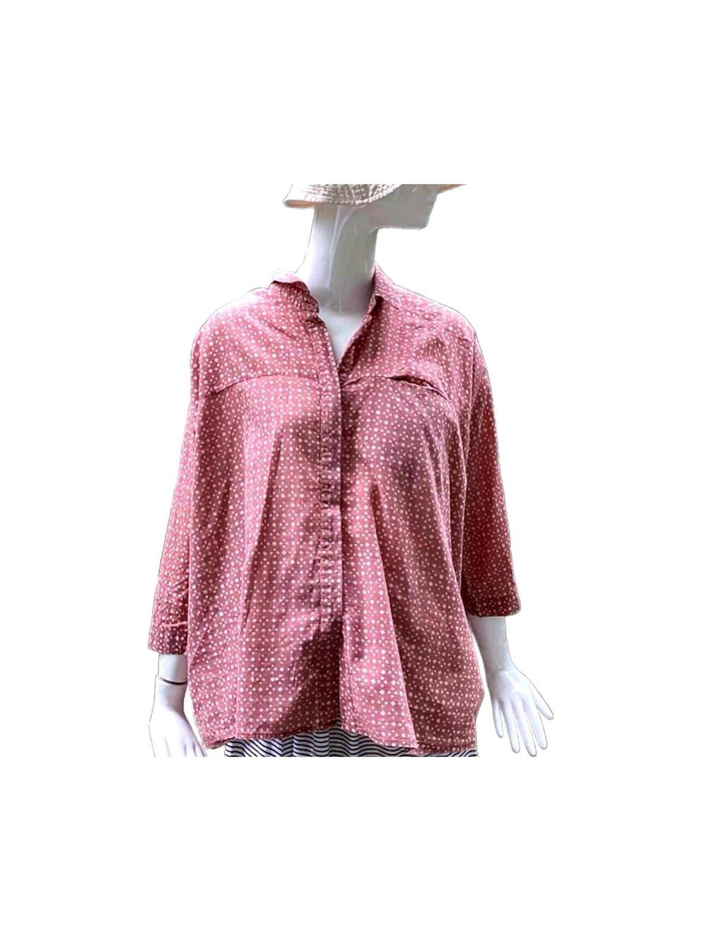 Maiwa Block Print Cotton Shirt Dusty Mauve and Ivory button Up Collared large